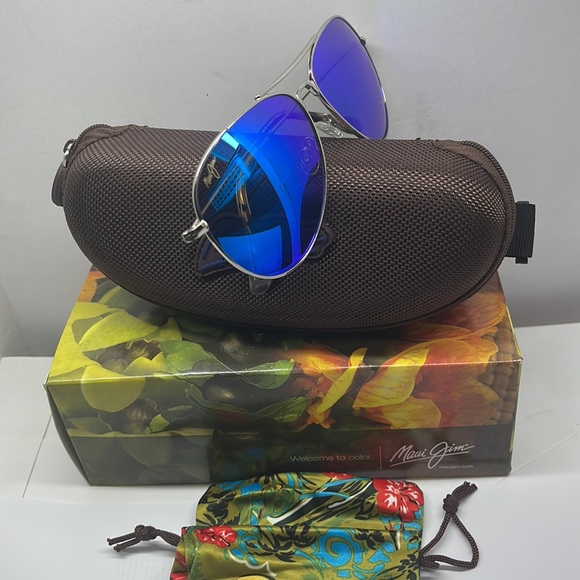Brand New Maui Jim Polarized Aviator double bridge MJ257 Silver with Blue Mirror - Picture 8 of 8